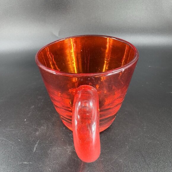 Antique Hand Blown Glass Cup Mug Set 2 Red Thick Heavy Glass Mugs Cups Vintage - Picture 13 of 16